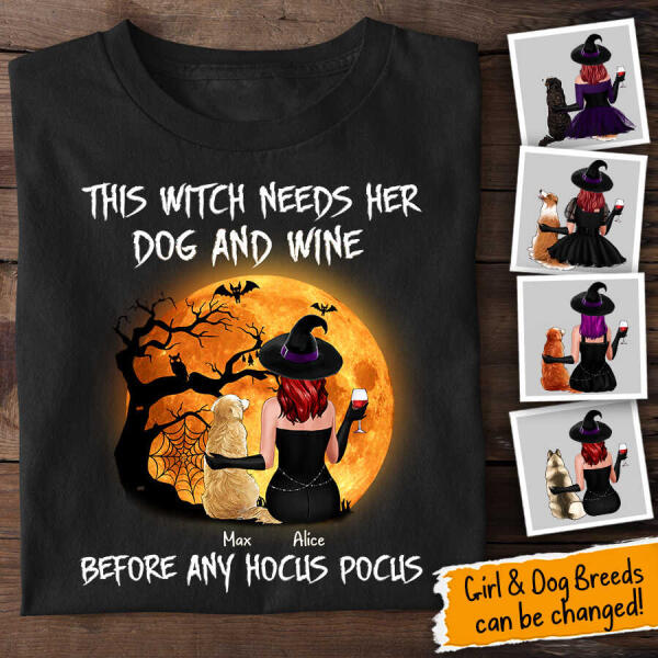 This Witch Needs Her Dog And Wine Personalized T-shirt TS-NB45