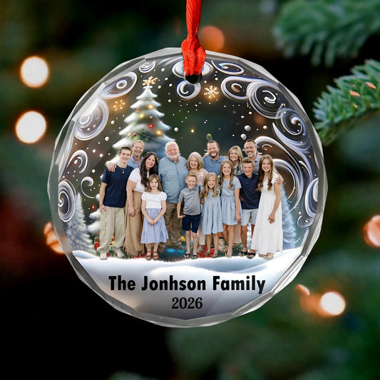 Family Is Love, Custom Photo - Personalized Glass Ornament, Gift For Family