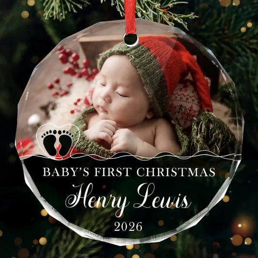 Custom Photo Baby First Christmas Glass Ornament - Personalized Christmas Baby Shower, Gifts For New Moms, New Dads, New Parents - Our Holiday Angel